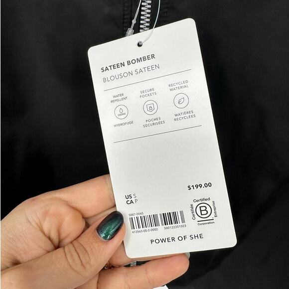 NWT Athleta Sateen Bomber Black - Picture 3 of 5